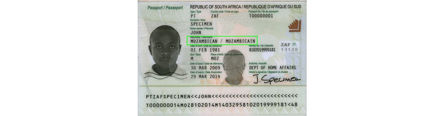 South African travel document issued to non-nationals